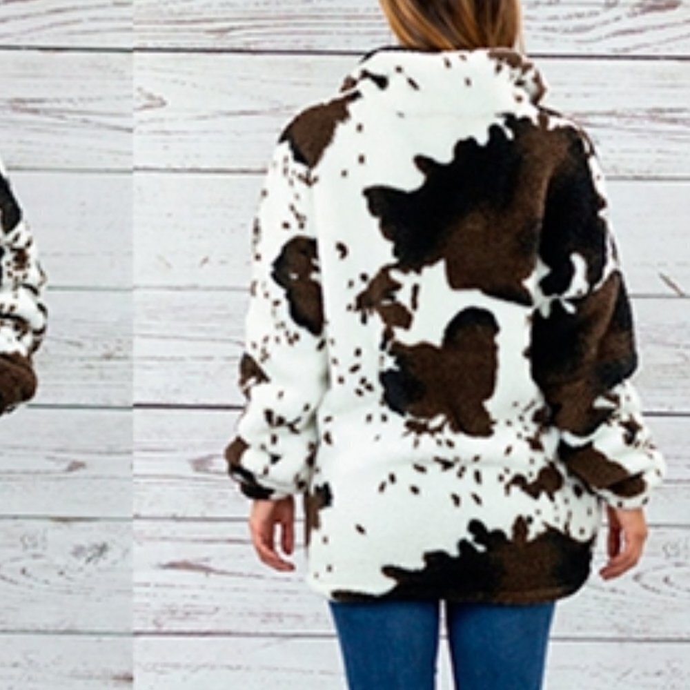 THE ESADOWA COWPRINT FLEECE/SHERPA PULLOVER - Picture 3 of 3